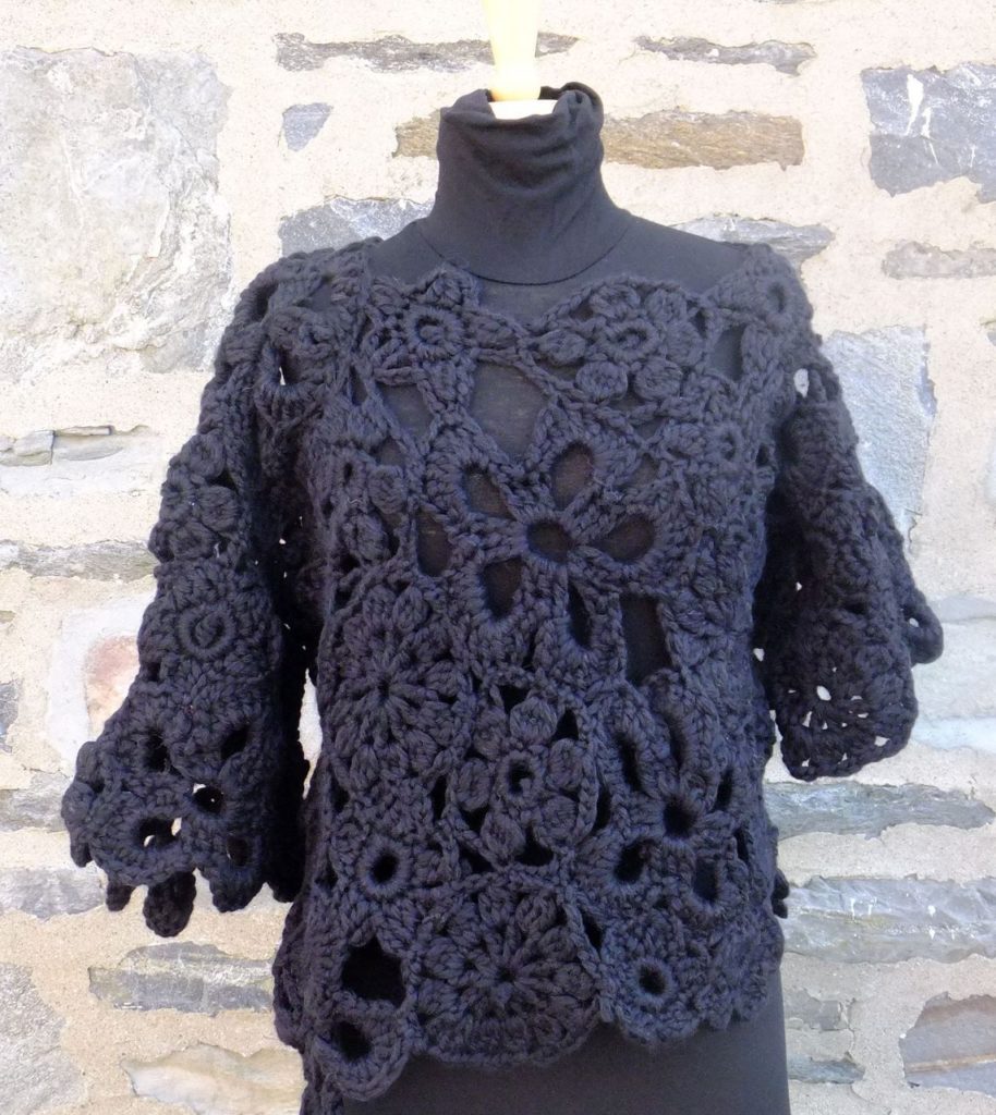 Chunky crocheted lace sweater