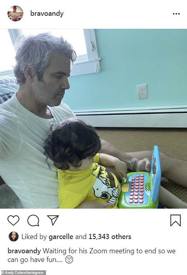 Zooming: Andy Cohen joked that even his one-year-old son Benjamin was taking Zoom meetings, with an adorable photo shared to Instagram on Thursday