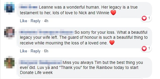 Facebook users poured their love onto a post about Leanne donating her organs