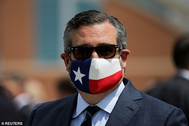 Republican Sen. Ted Cruz of Texas traveled with President Trump and wore a face mask