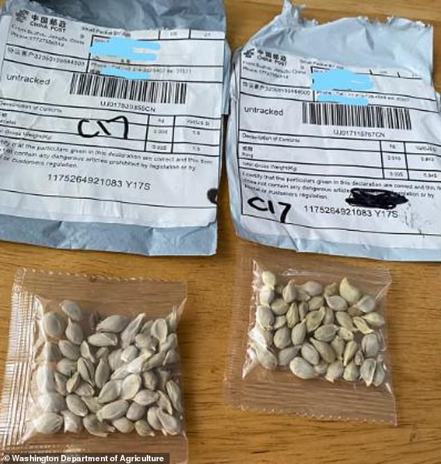 The United States Department of Agriculture said that the unsolicited packages of seeds 