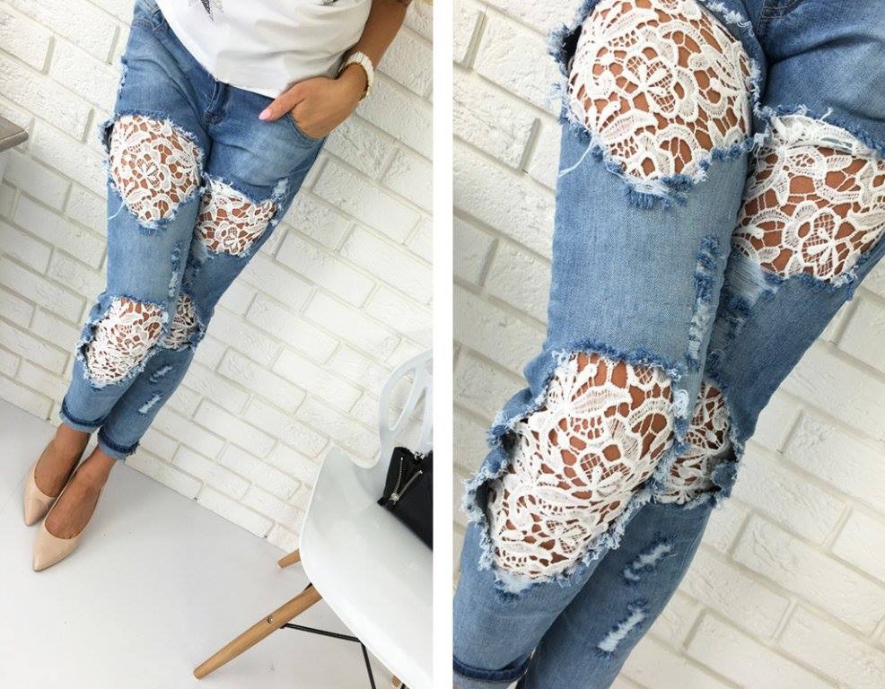 джинсы с кружевными дырками