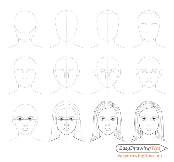 Female face drawing step by step