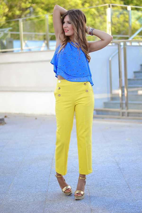 Желтые брюки с чем носить летом фото